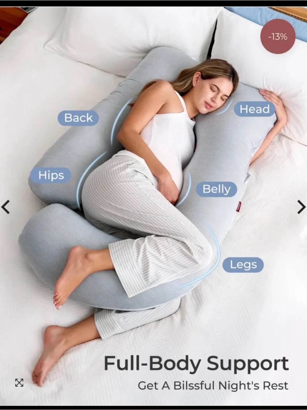 Full-Body Pregnancy Support Pillow – Light Gray